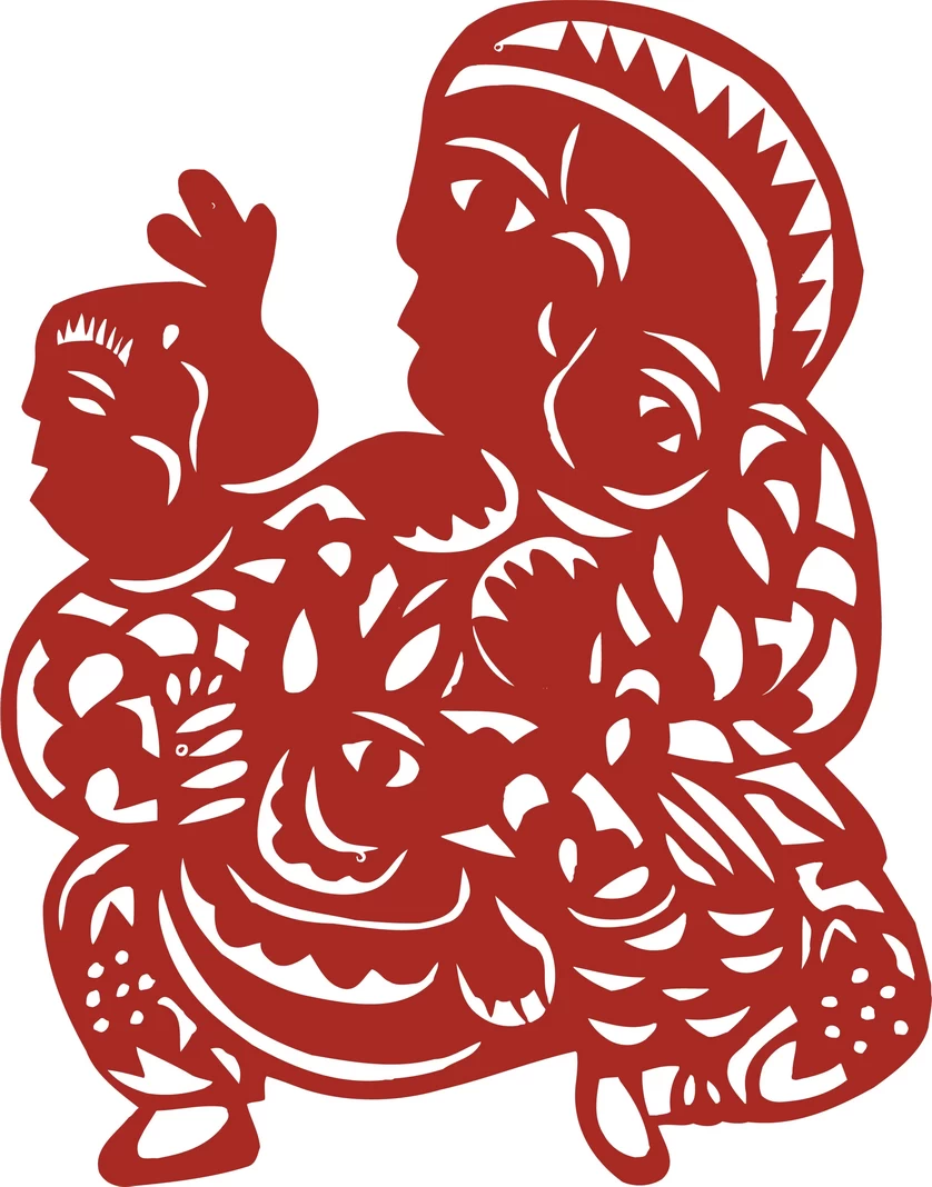 中国风中式传统喜庆民俗人物动物窗花剪纸插画边框AI矢量PNG素材【2316】